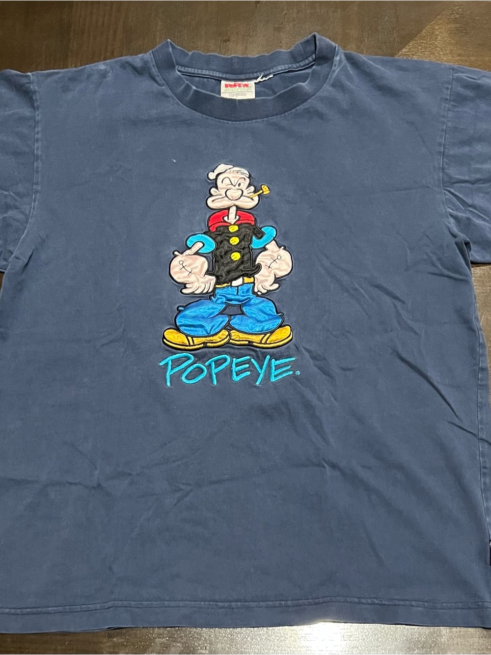 Popeye Men's M Blue Knit Crew Neck Short Sleeve Graphic Embroidered Tee